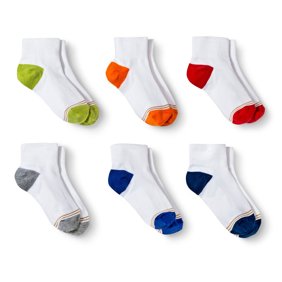 Signature GOLD by GoldToe Boys 6 Pack Color Block Heel Ankle Socks   White S