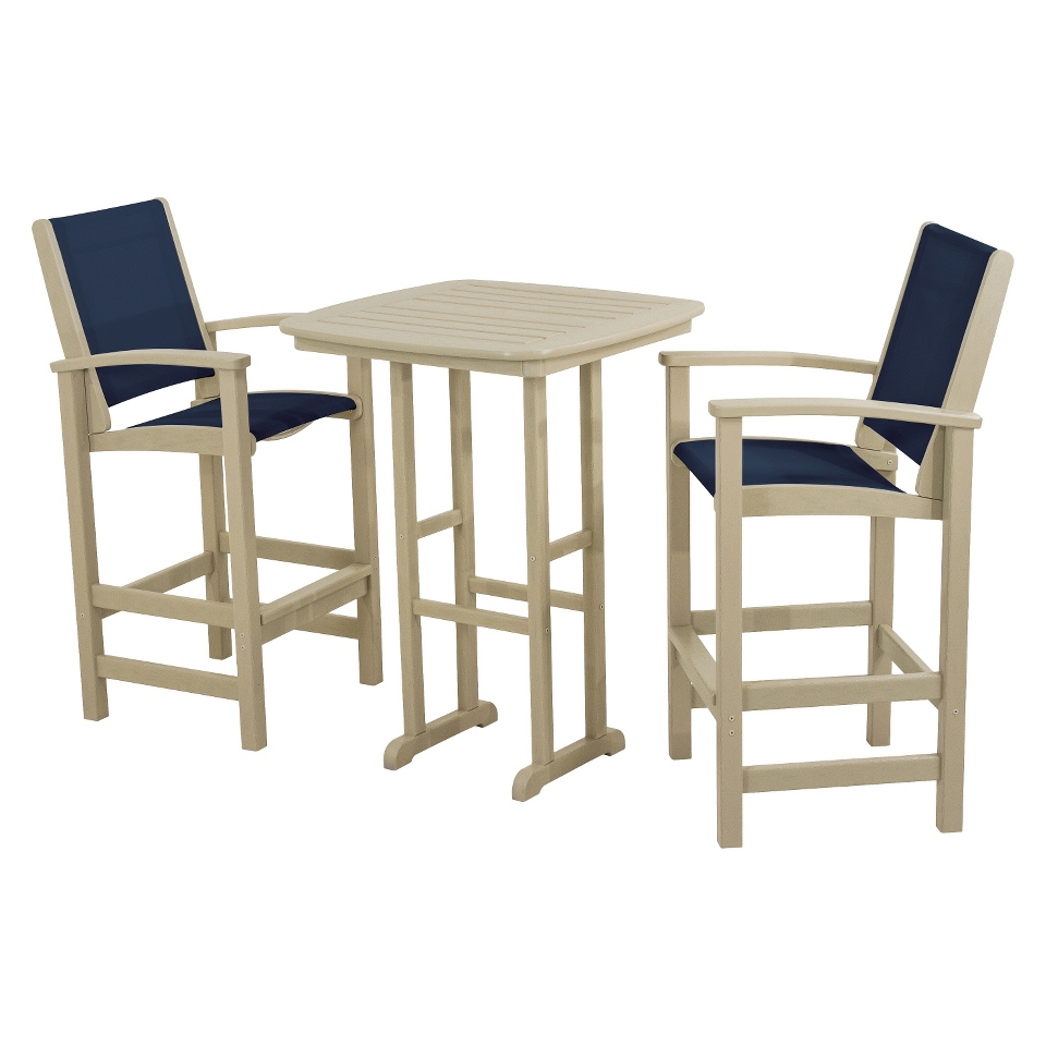 Polywood Coastal 3 Piece Sling Bar Furniture Set   Beige/Dark Blue