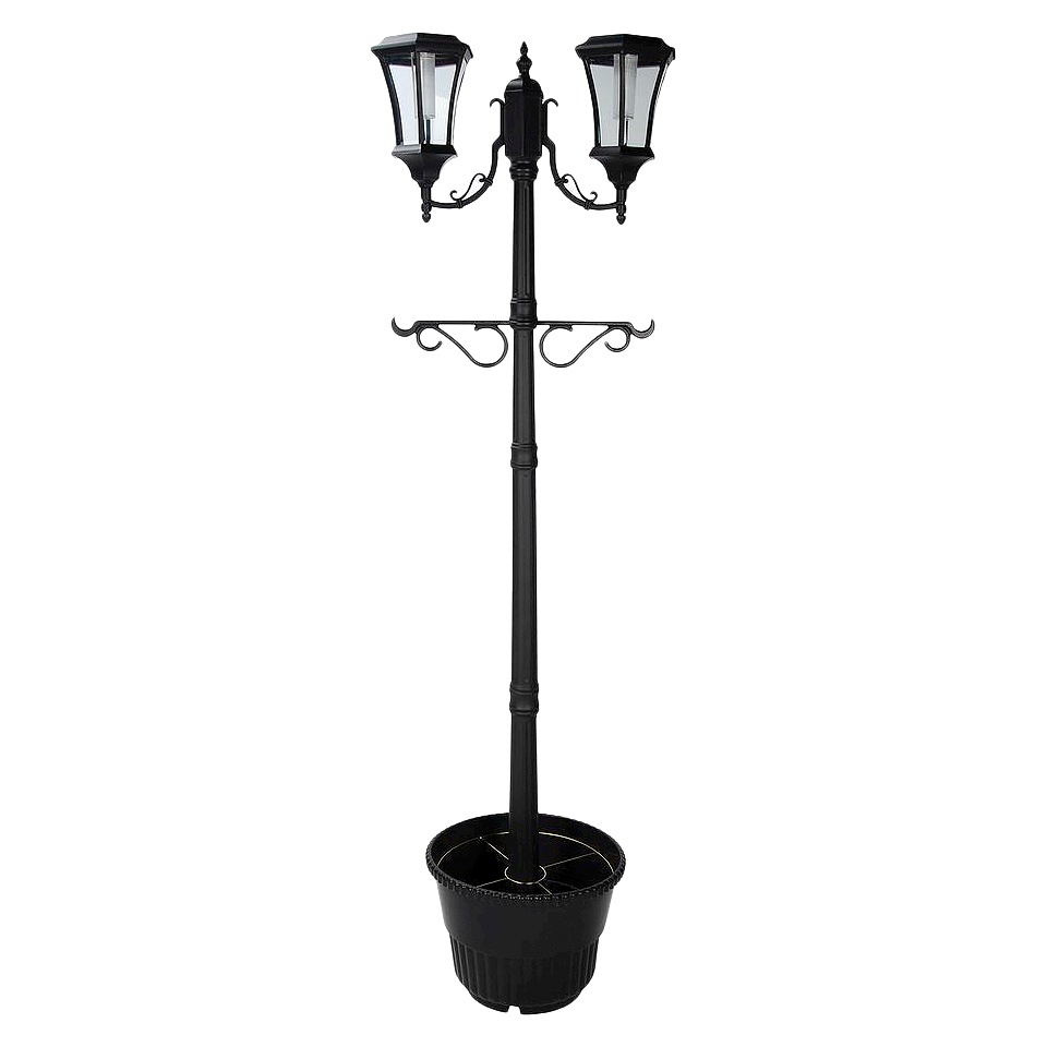 Martens Two Head Solar Lamp Post with Scrolled Plant Hangers