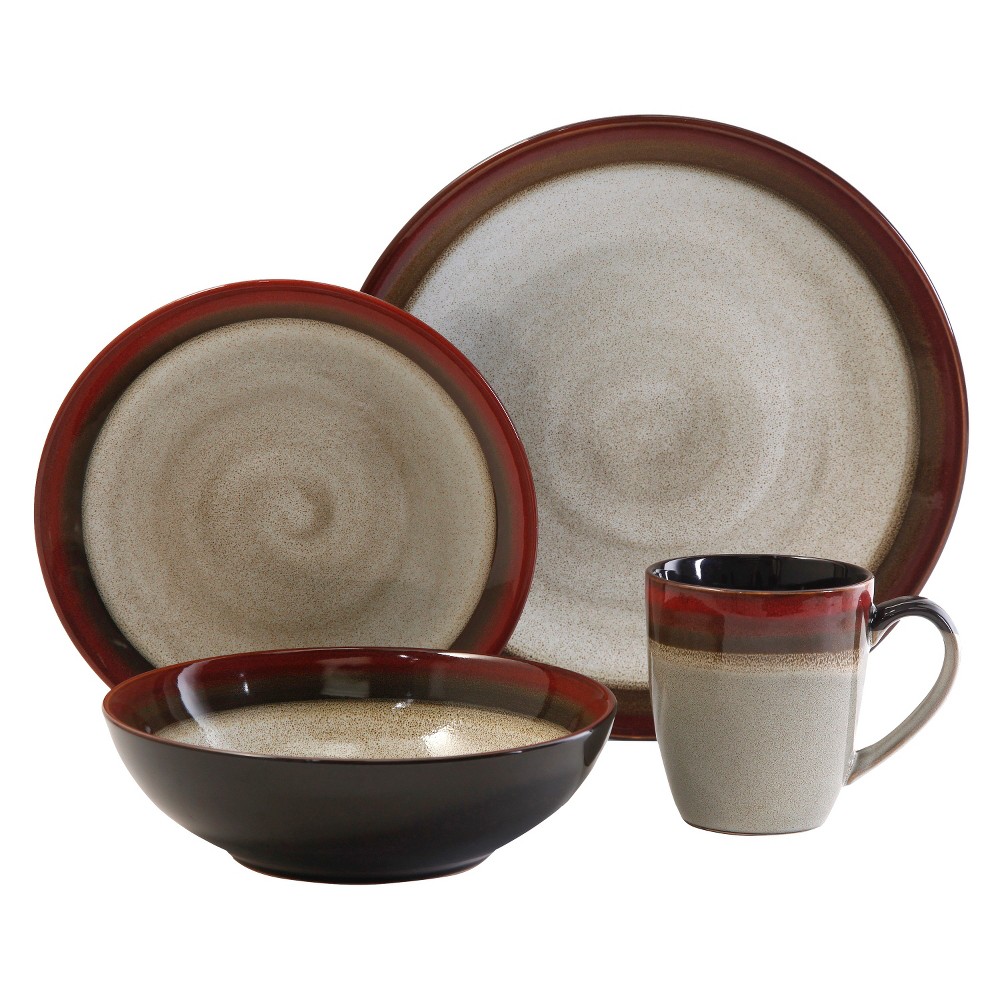 Gibson Couture Bands 16pc Dinnerware Set Red/Brown
