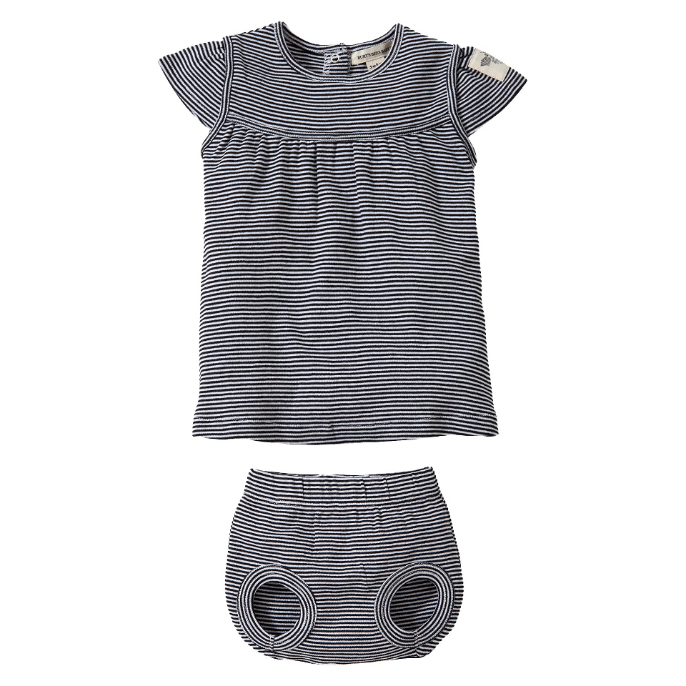 Burts Bees Baby Newborn Girls 2 Piece Stripe Set   Black/Cloud 24 M