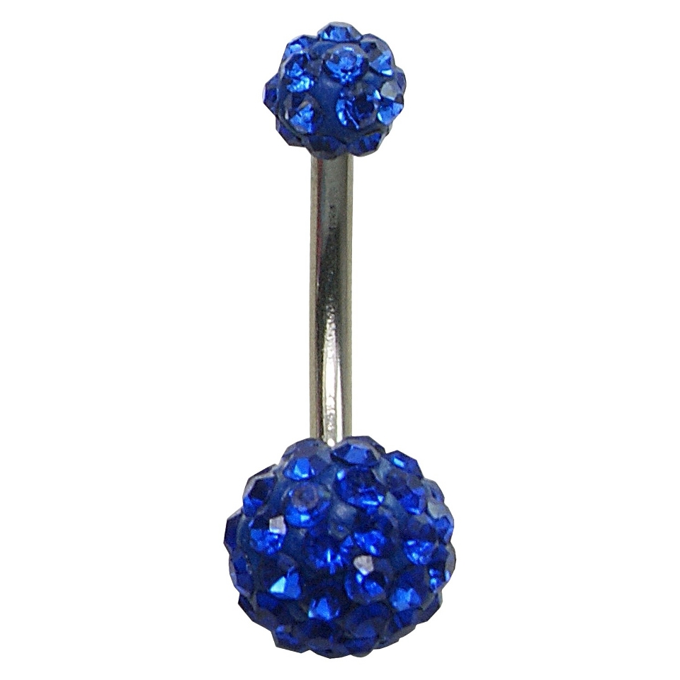 Womens Supreme Jewelry Curved Barbell Belly Ring with Stones   Silver/Blue