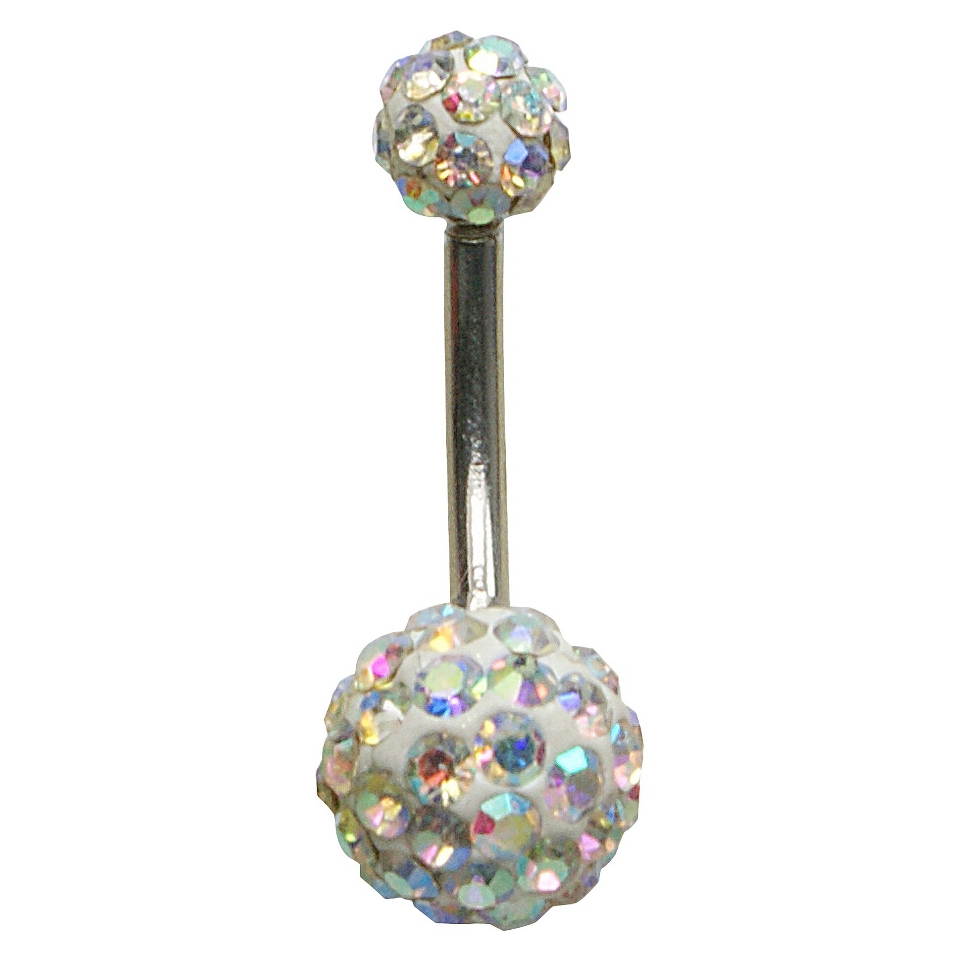 Womens Supreme Jewelry Curved Barbell Belly Ring with Stones   Silver/Rainbow