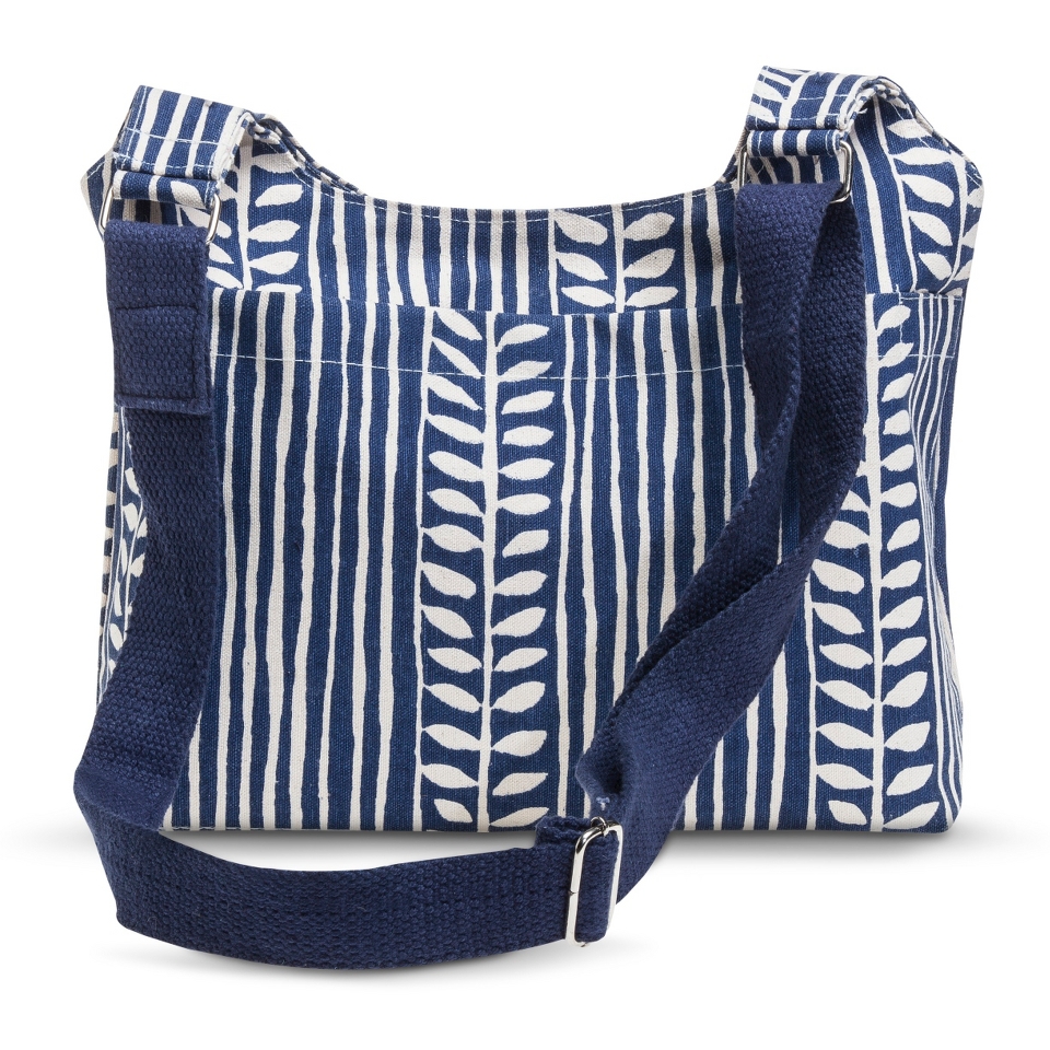 Canvas Leaf Striped Crossbody Handbag   Navy