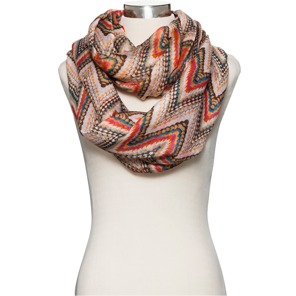 Multicolor Chevron Print Infinity Scarf   Beige