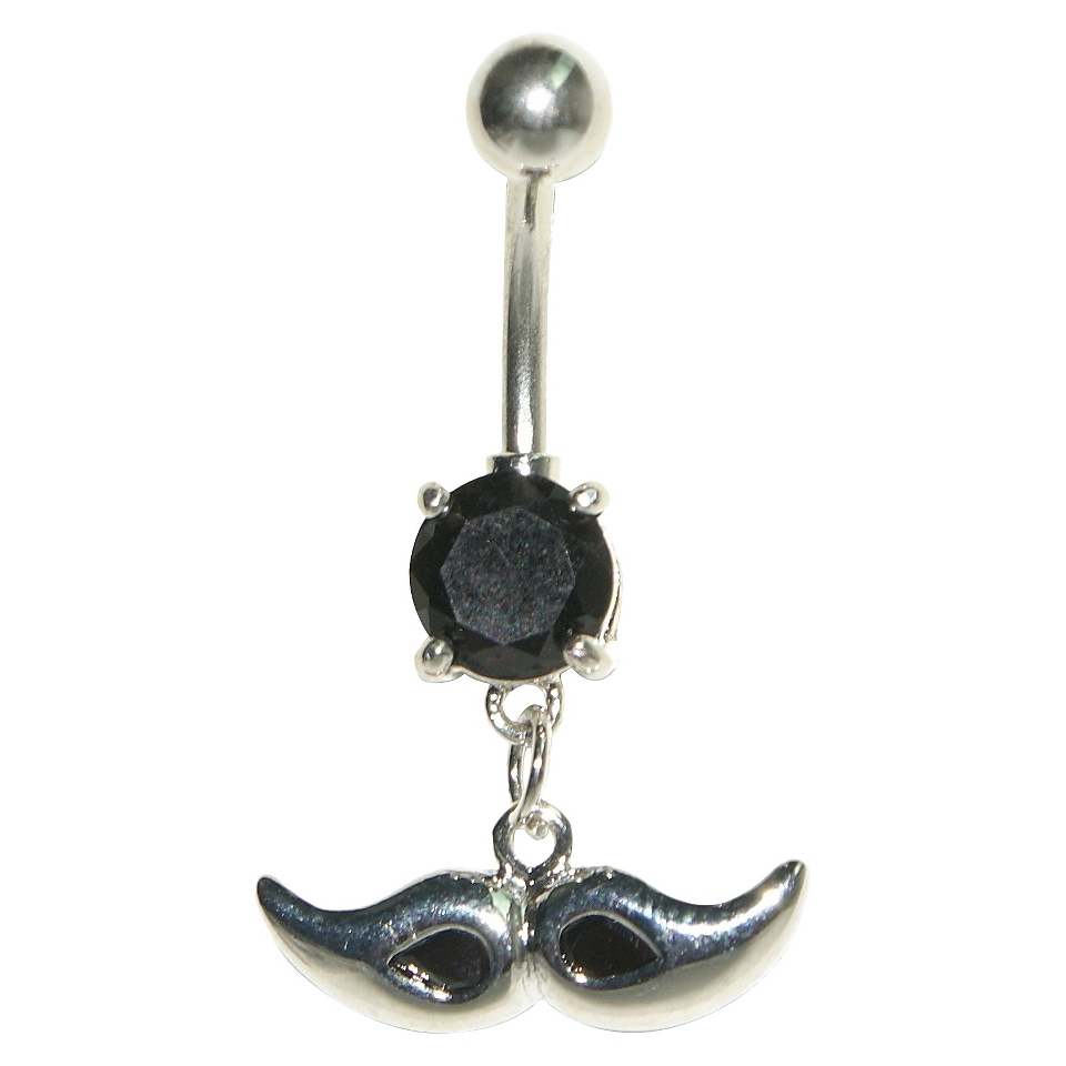 Womens Supreme Jewelry Curved Barbell Belly Ring with Stones   Silver/Black