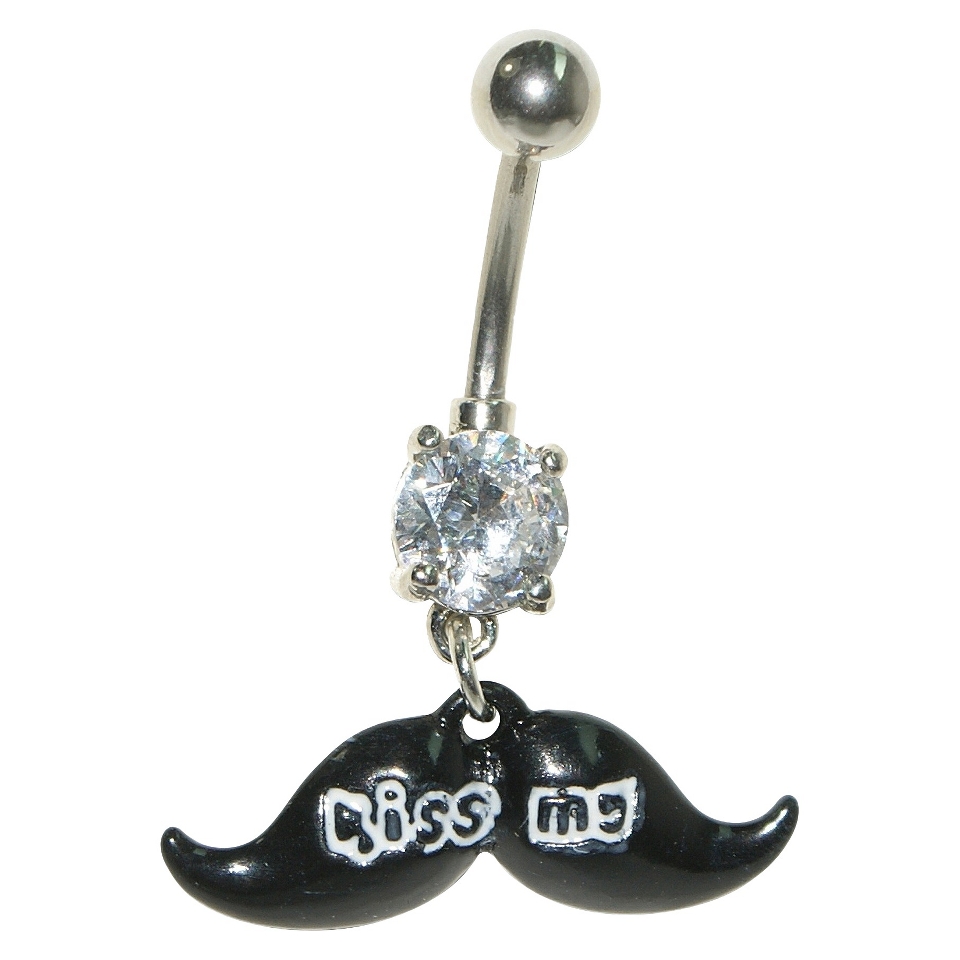 Womens Supreme Jewelry Curved Barbell Belly Ring with Stone Kiss my Mustache