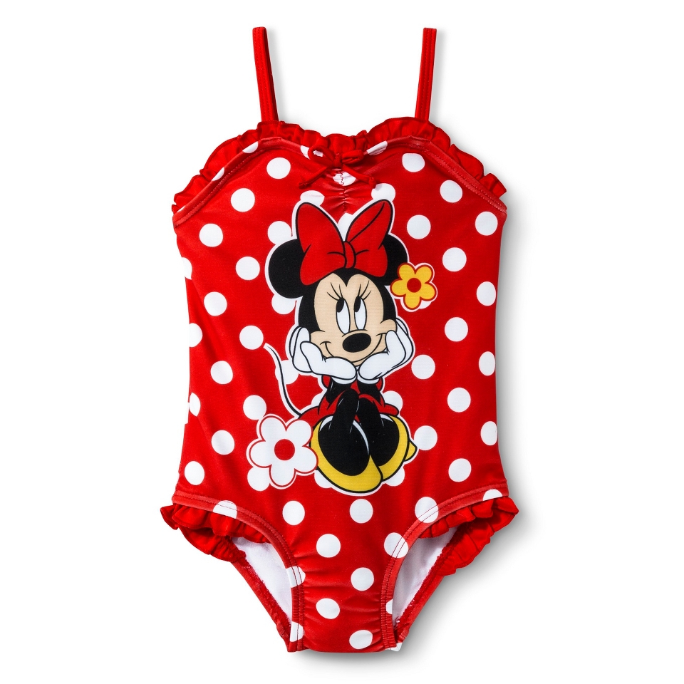 Disney Minnie Mouse Infant Toddler Girls 1 Piece Polka Dot Swimsuit   Red 24 M