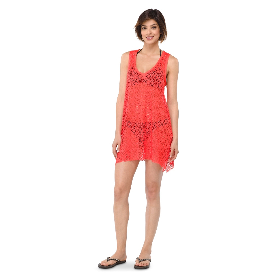 Womens Crochet Swim Coverup Dress  Coral S