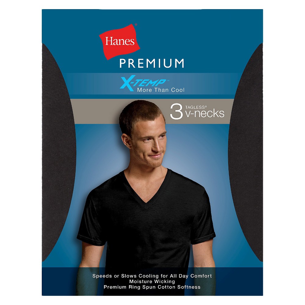 Hanes Mens X-Temp V-Neck T-Shirts - XL, Black