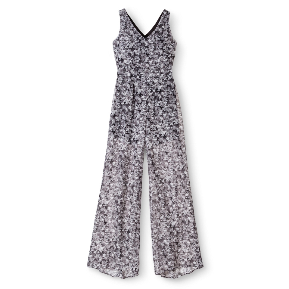 Juniors Printed Illusion Jumpsuit   Black/Ivory L(11 13)