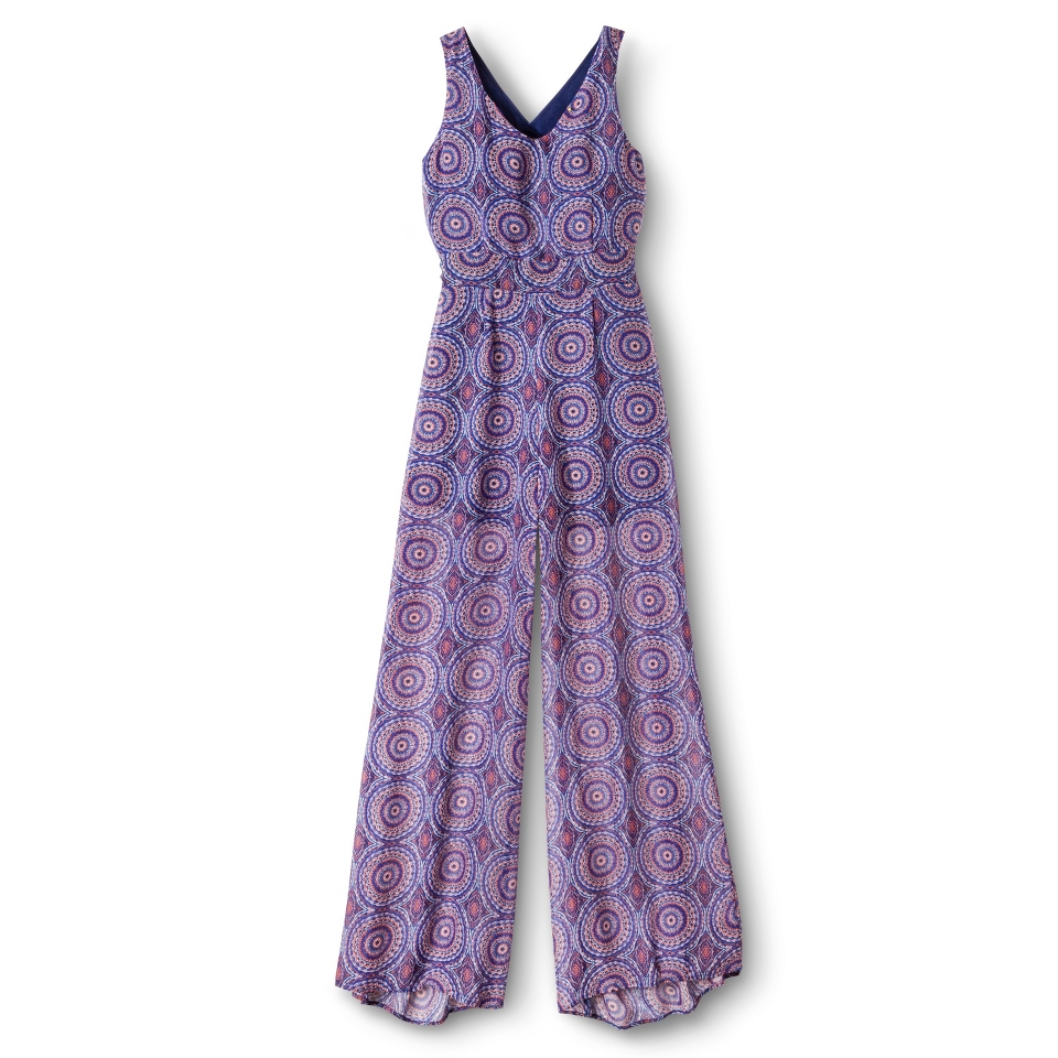 Juniors Printed Illusion Jumpsuit   Navy/Rust L(11 13)