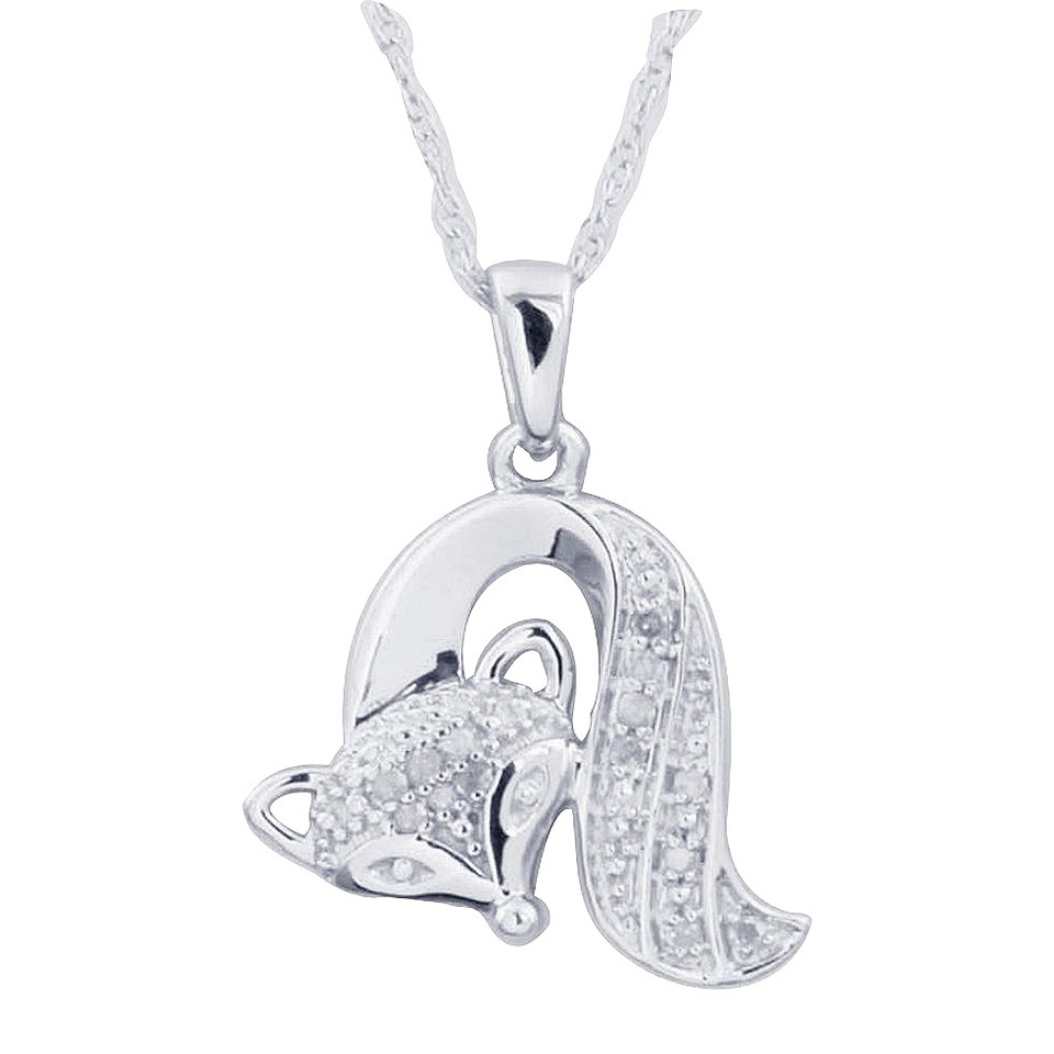 0.05 CT.T.W. Diamond Fox Animal Pendant in Sterling Silver