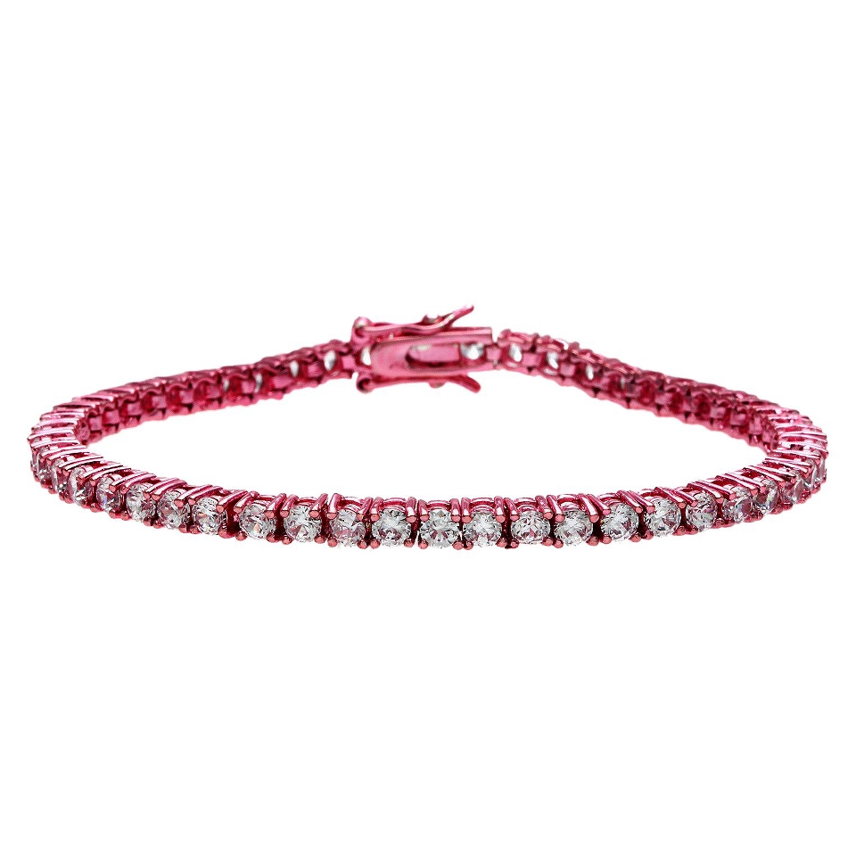 Pink Plated Cubic Zirconia Tennis Bracelet   Pink