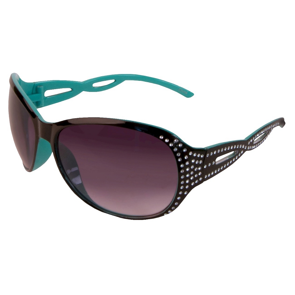 Womens Oval Sunglasses with Bling Twist Temples   Black/Turquoise