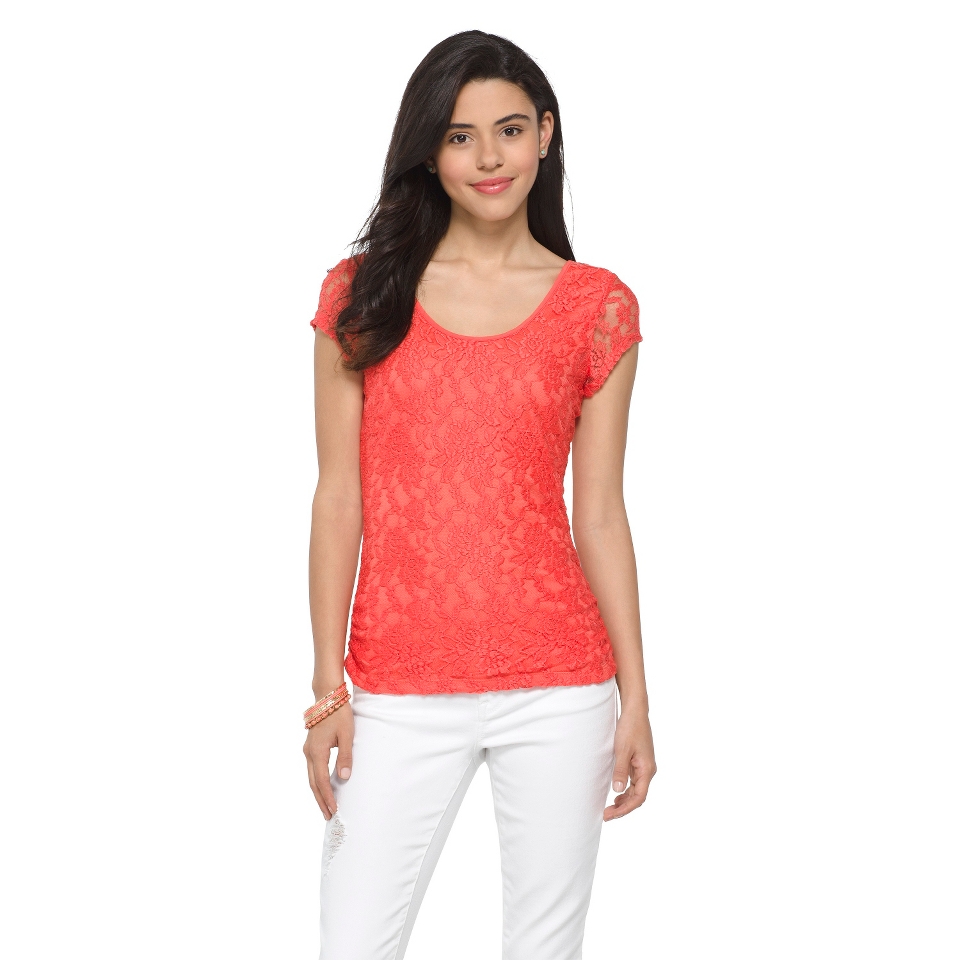 Juniors Lace Top   Hot Coral S