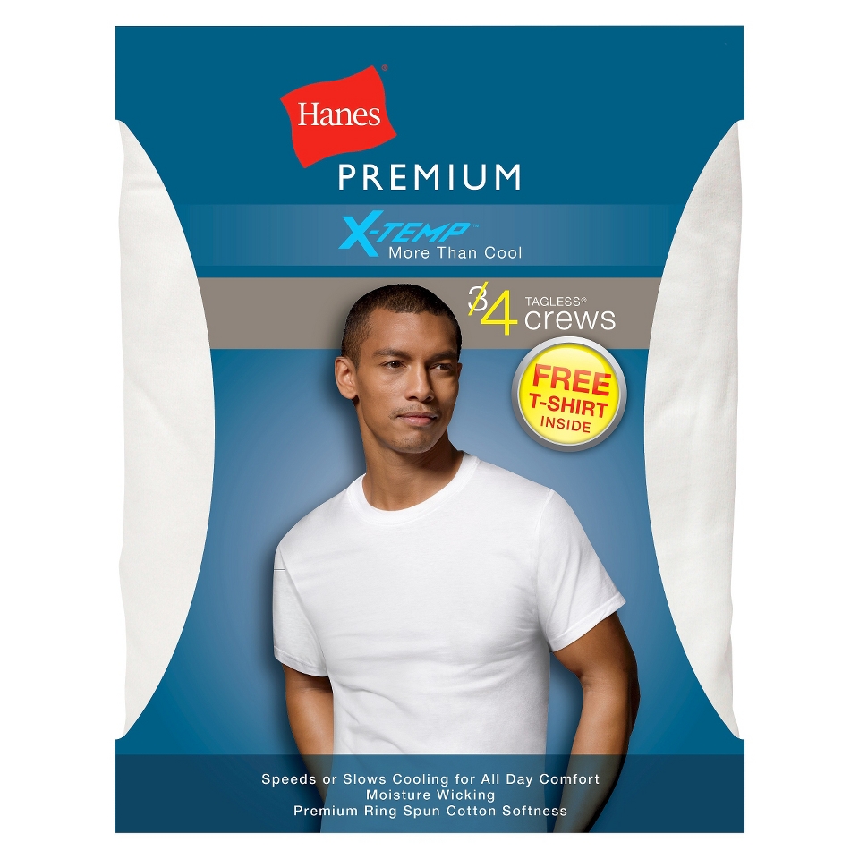 Hanes Mens X temp 3+1 Bonus Pack Crew T Shirt   L