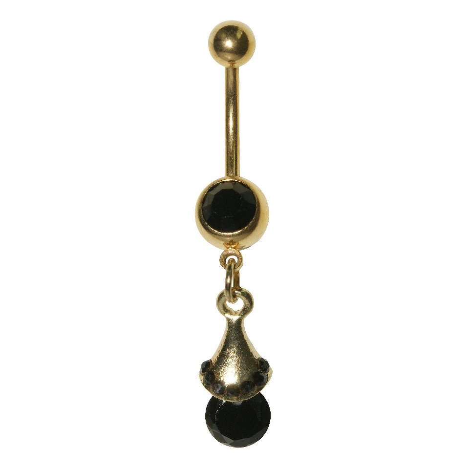 Womens Supreme Jewelry Curved Barbell Belly Ring with Stones   Gold/Black