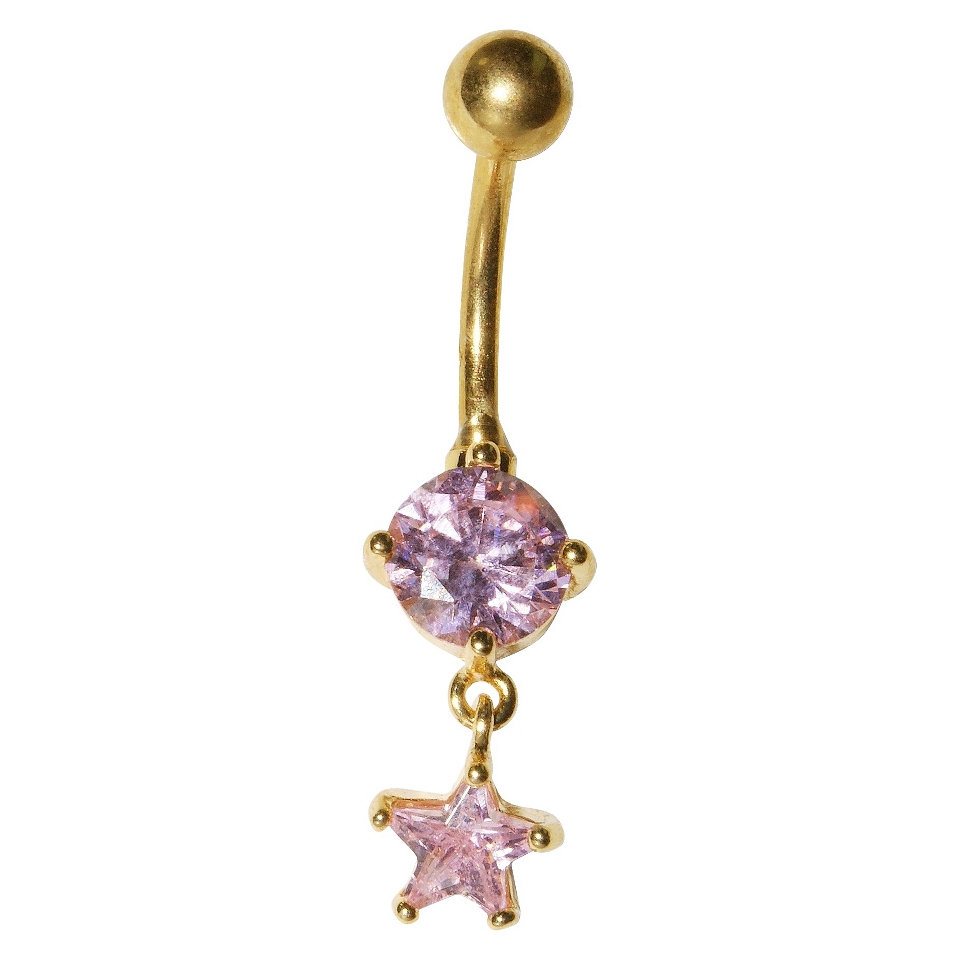 Womens Supreme Jewelry Curved Barbell Belly Ring with Stones   Gold/Pink