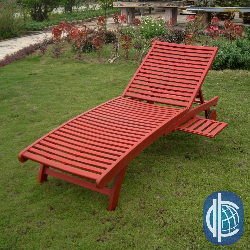 Royal Tahiti Acacia Wood Patio Chaise Lounge   Red