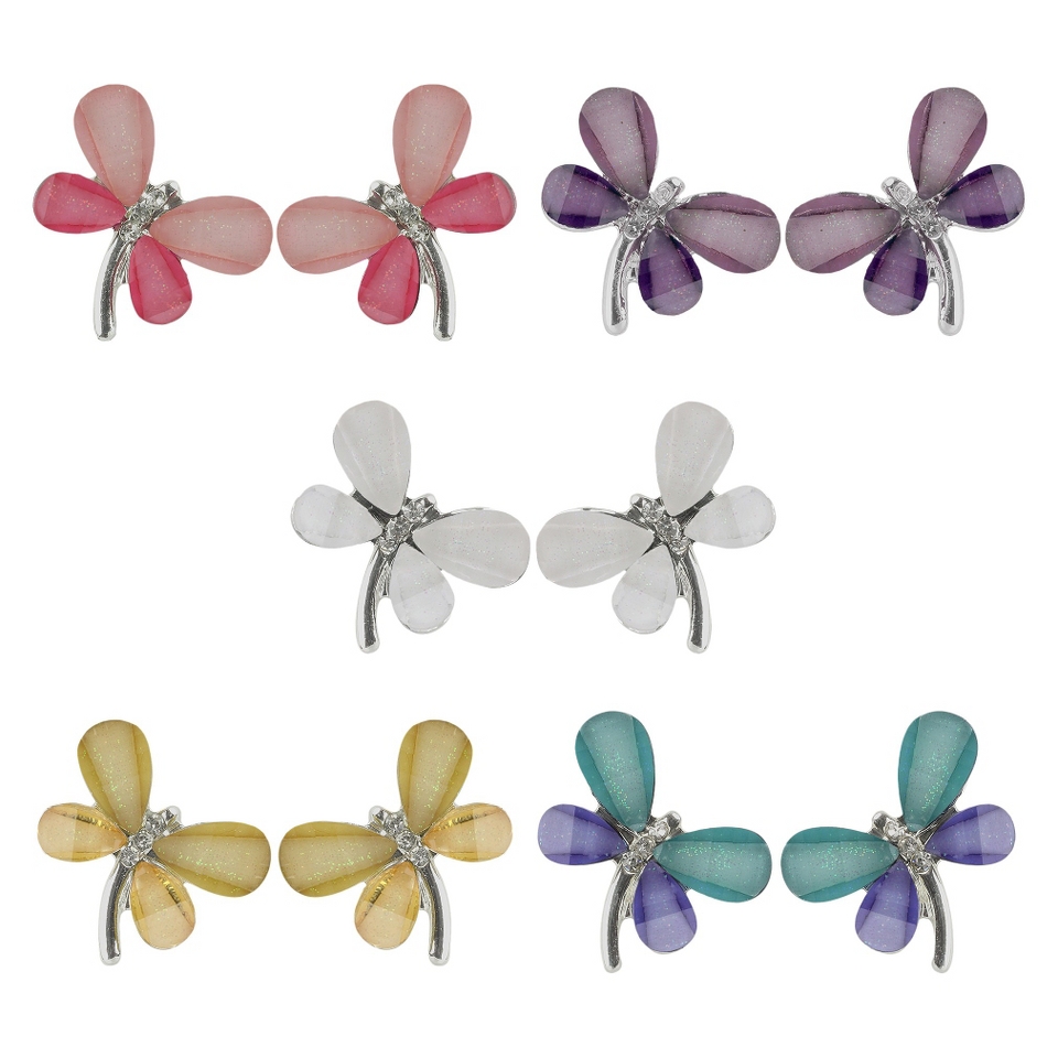 Social Gallery by Roman Earring Button 5 Pairs Crystal Dragonfly Gift Box Set 