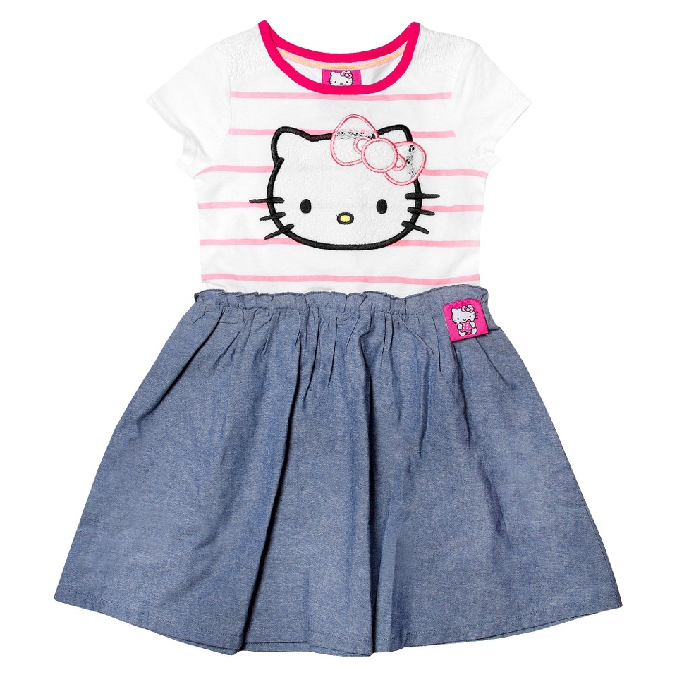 Hello Kitty Infant Toddler Girls Short Sleeve Tunic Dress   White/Chambray 2T