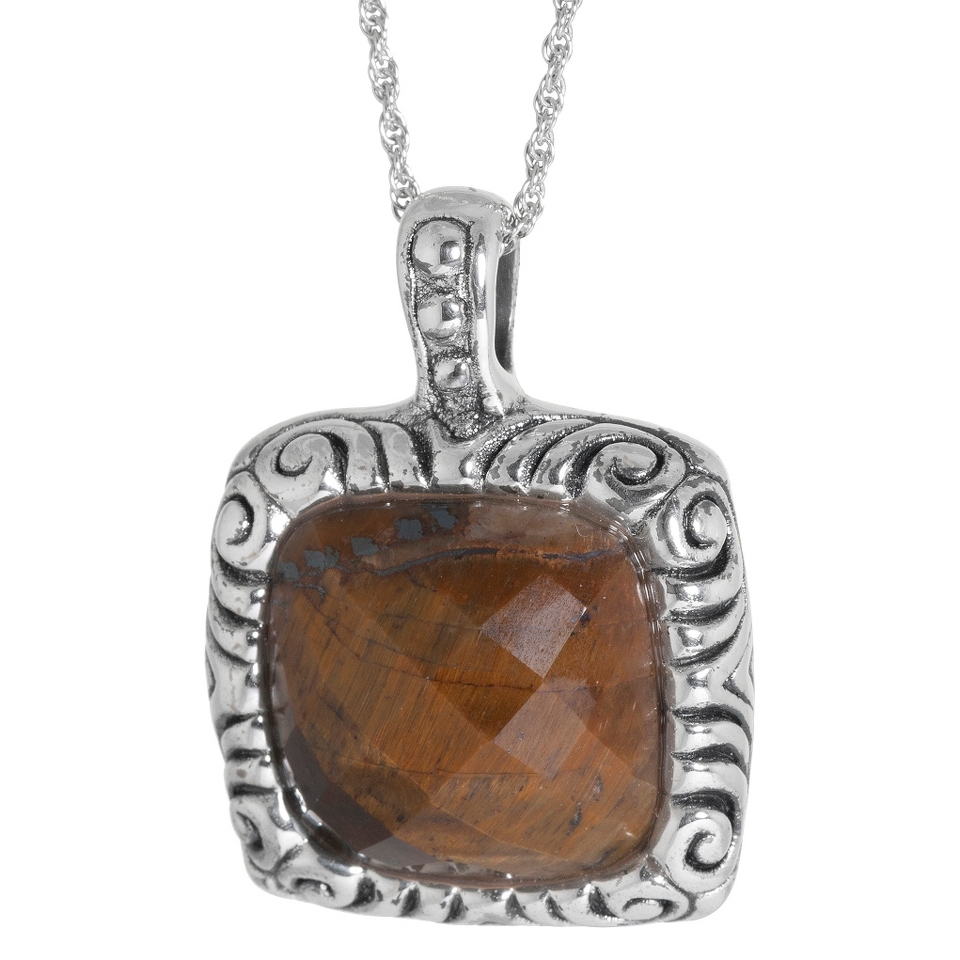 Sterling Silver Square Faceted Tigers Eye Pendant   Silver/Brown (18)