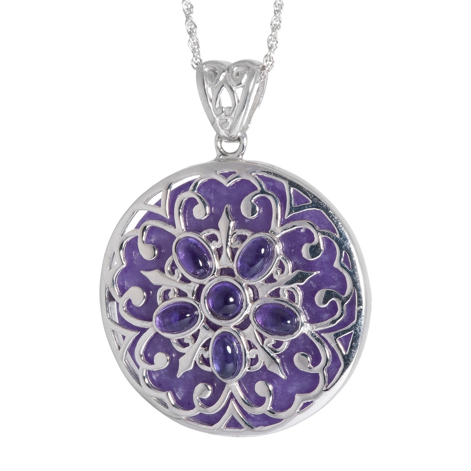 Sterling Silver Purple Jade & Amethyst Filigree Pendant   Silver/Purple (18)