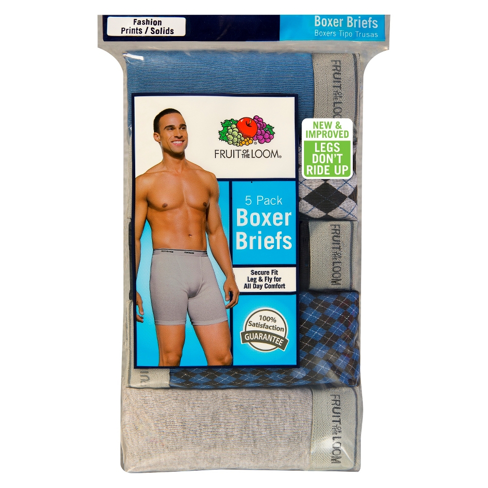 Fruit of the Loom Mens 5 Pack Argyle and Solid Boxer Briefs   S