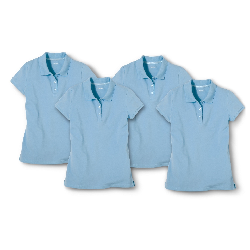 Cherokee Girls School Uniform 4 Pack Short Sleeve Pique Polo   Windy Blue XXL