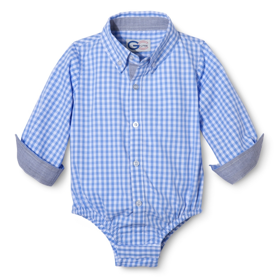 G Cutee Newborn Boys Long Sleeve Gingham Button Down Shirtzie   Blue 3 6 M