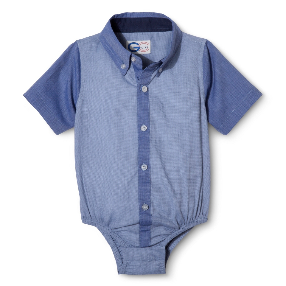 G Cutee Newborn Boys Short Sleeve Button Down Shirtzie   Chambray 24 M