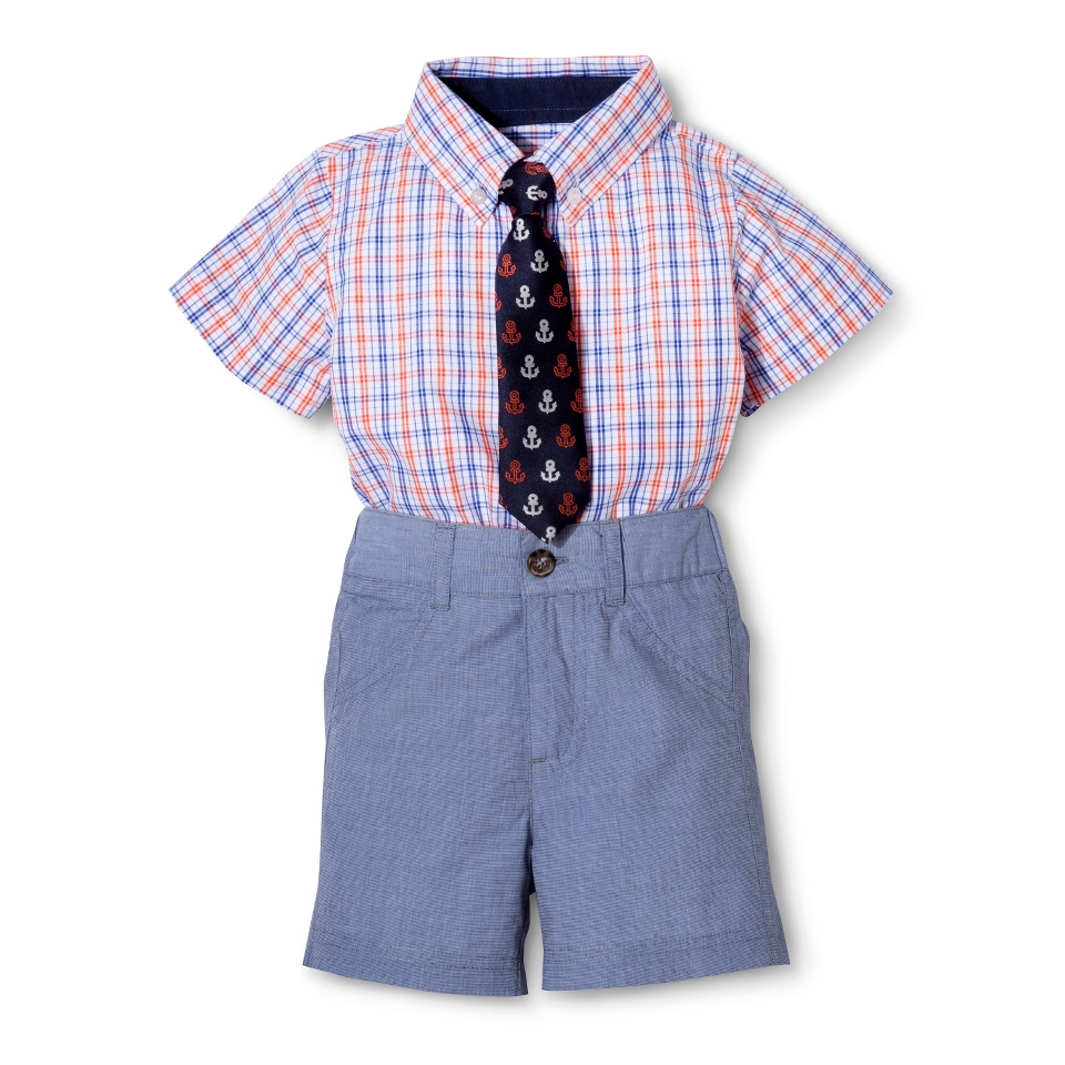 G Cutee Newborn Boys 3 Piece Shirtzie, Short and Neck Tie Set   Orange 18 M