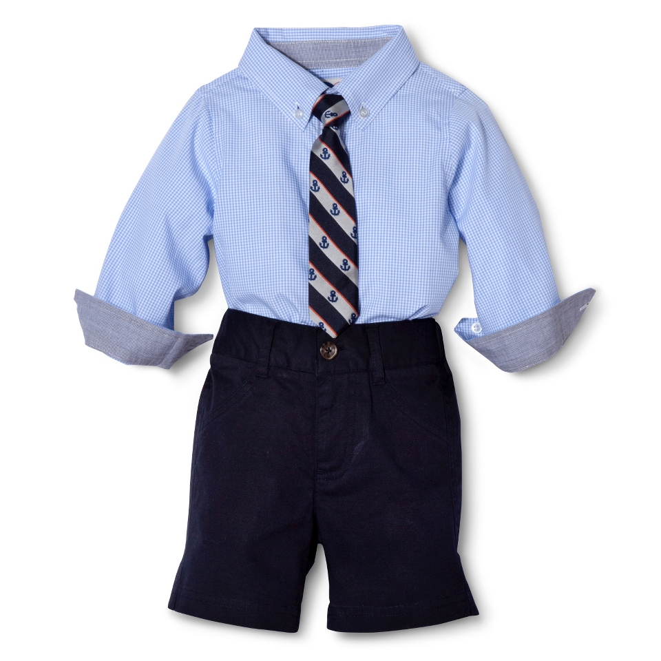 G Cutee Newborn Boys 3 Piece Shirtzie, Short and Neck Tie Set   Nautical Blue
