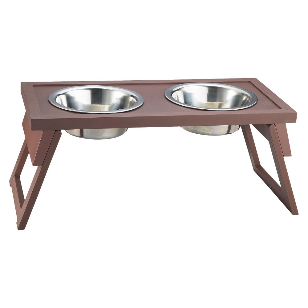 New Age Pet Habitat N Home HiLo Adjustable Double Diner Cat/Dog Bowl - Russet - Large