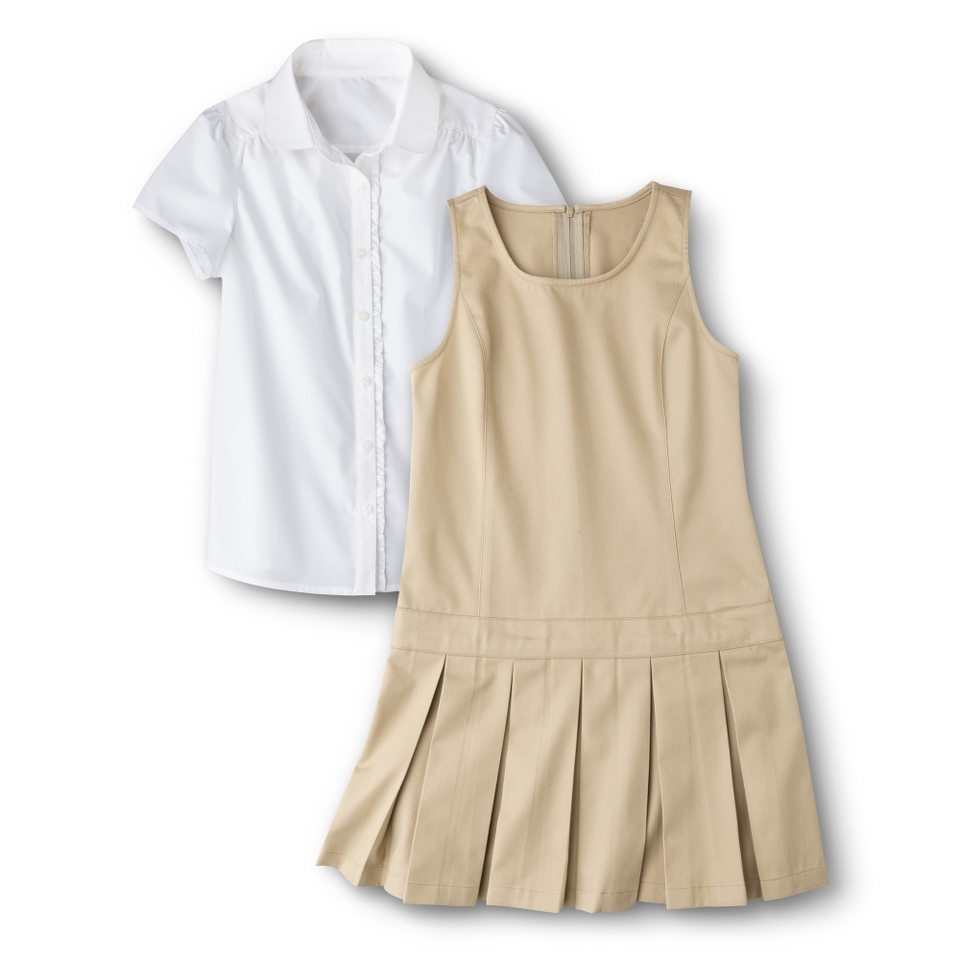 Cherokee Girls School Uniform Short Sleeve Blouse and Jumper Set   Khaki 7