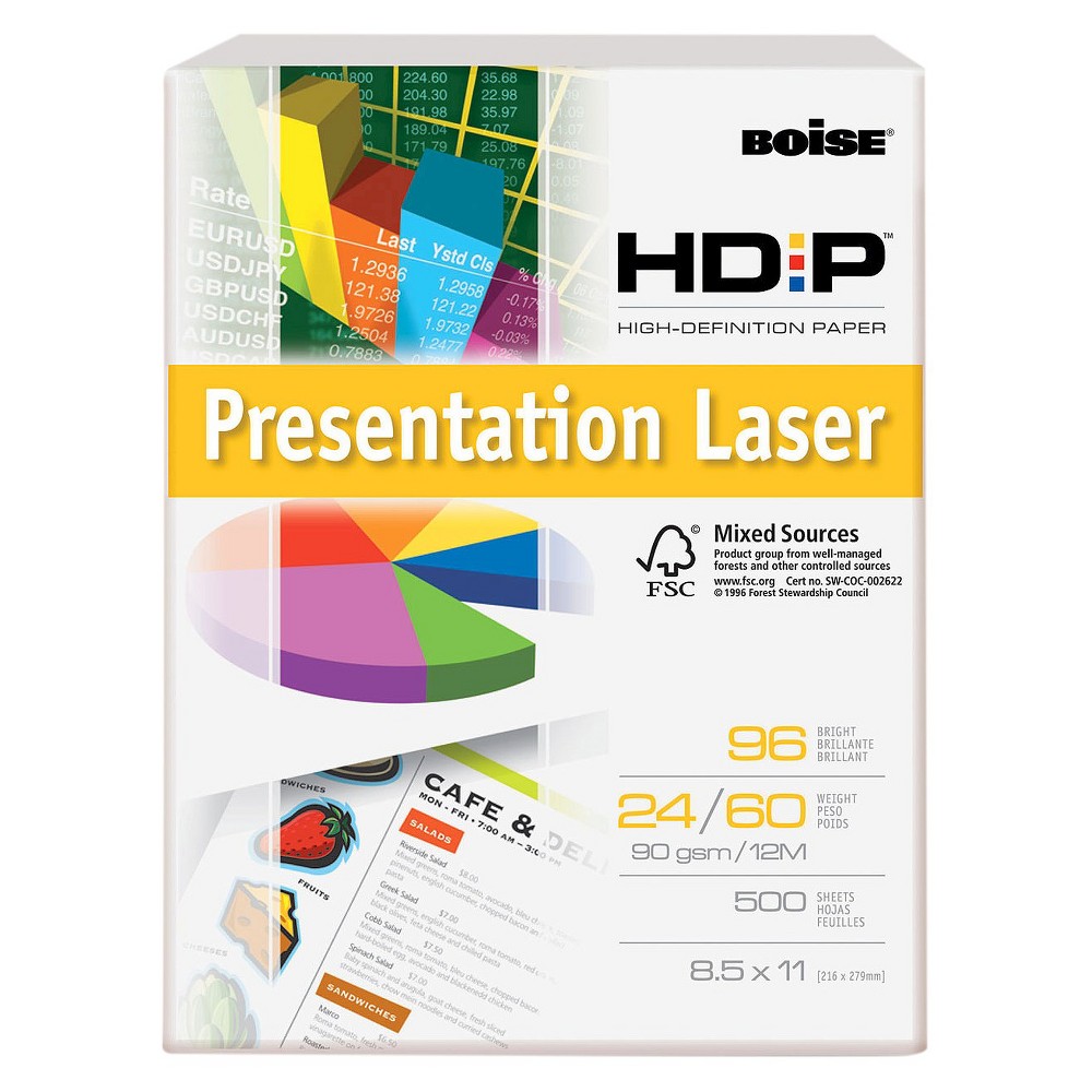 Boise 8-1/2x11 HD:P Presentation Laser Paper, 96 Brightness, 24lb- White (500 per Ream)
