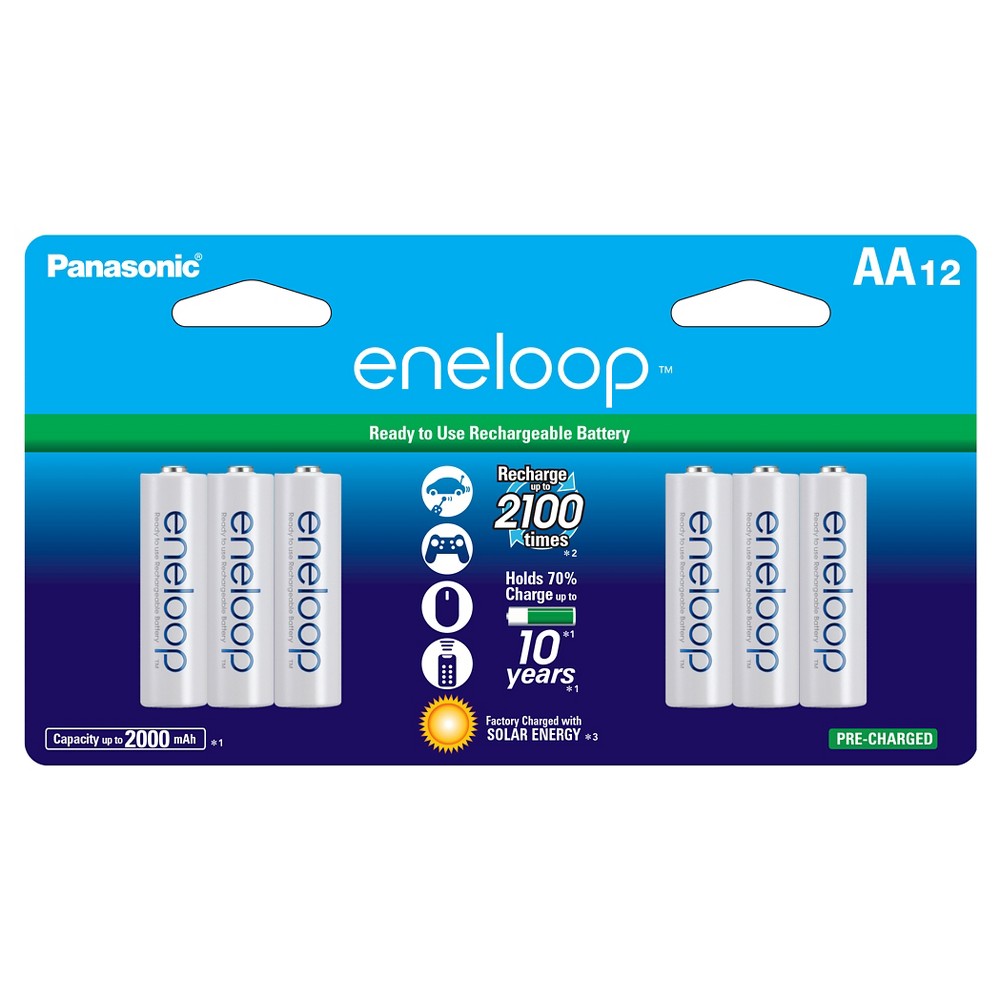 Panasonic eneloop AA 2100 cycle, Ni-MH Pre-Charged Rechargeable Batteries - 12 Pack