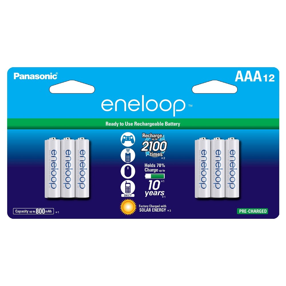 Panasonic eneloop Aaa 2100 cycle, Ni-MH Pre-Charged Rechargeable Batteries - 12 Pack