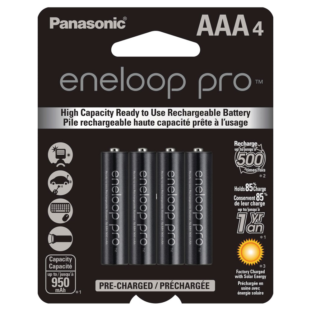 Panasonic eneloop pro Aaa High Capacity, Ni-MH Pre-Charged Rechargeable Batteries - 4 Pack