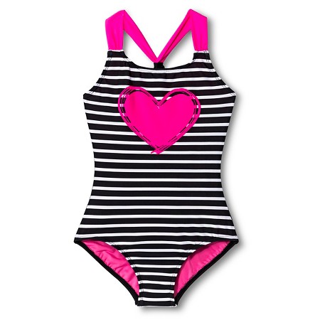Girls' 1-Piece Striped Heart Swimsuit - Mint Fresco - S - Xhilaration ...