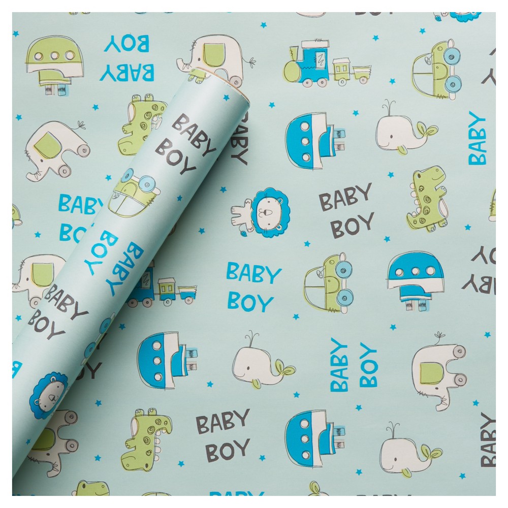 Gift Wrap Baby Boy Icons on Blue - Spritz, Multi-Colored