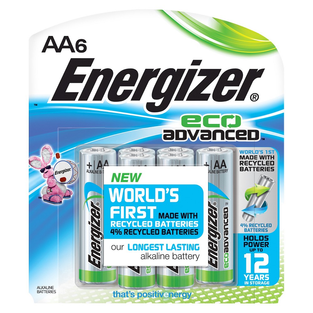 Energizer EcoAdvanced AA Batteries 6 Count, Multi-Colored