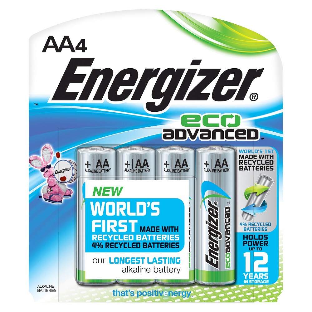 Energizer EcoAdvanced AA Batteries 4 Count, Multi-Colored