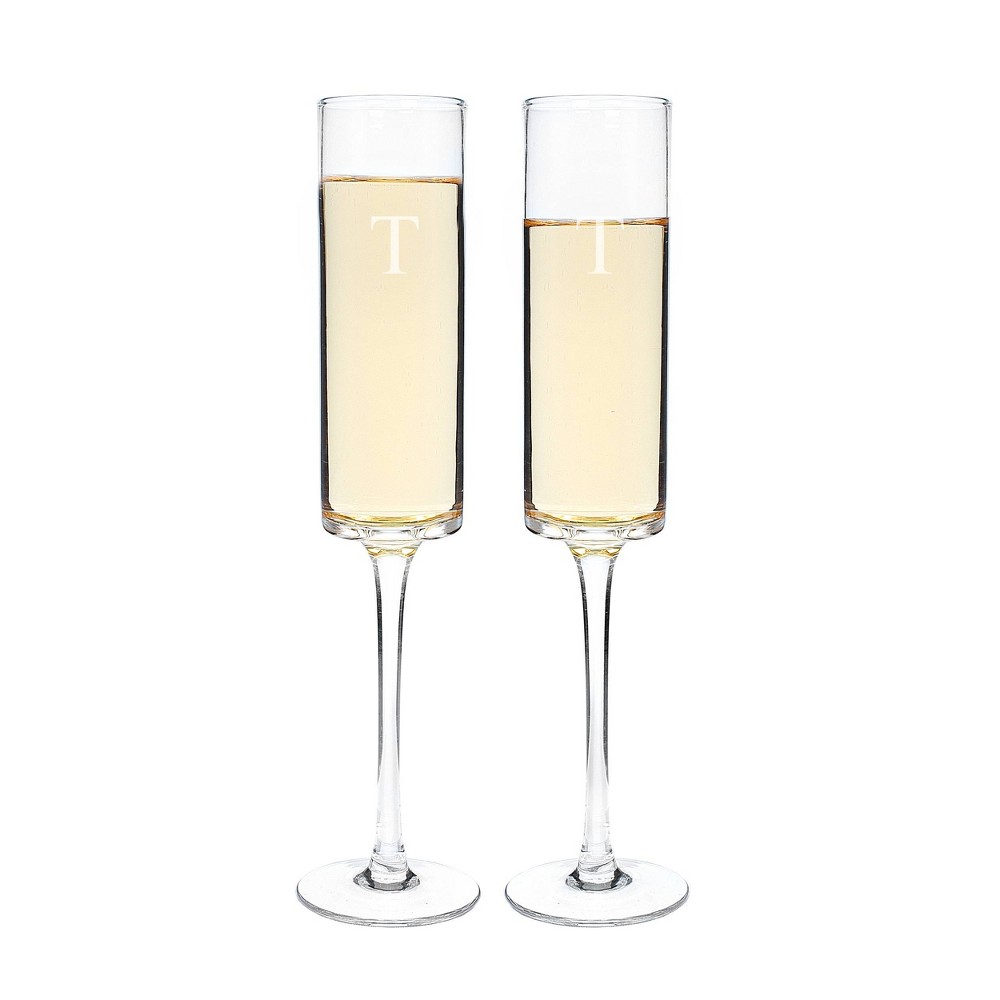 2ct Monogram Contemporary Wedding Champagne Flutes, Clear