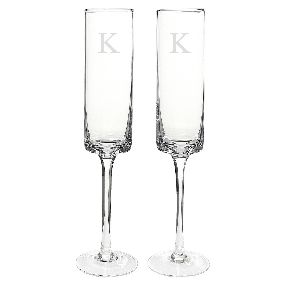 2ct Monogram Contemporary Wedding Champagne Flutes, Clear