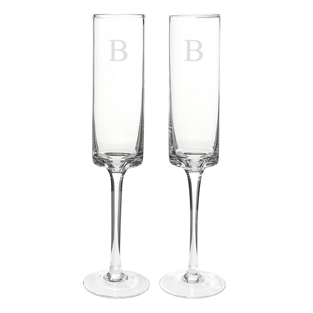 2ct Monogram Contemporary Wedding Champagne Flutes, Clear