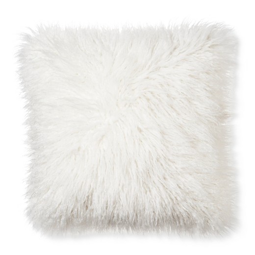 Cream Mongolian Faux Fur Throw Pillow (18