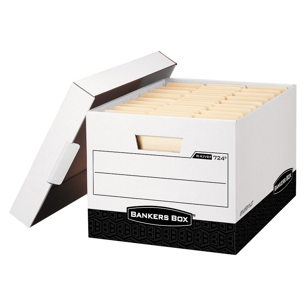 Bankers Box R-Kive Heavy-Duty Storage Boxes, Letter/Legal, 12 x 10 x15, 12/Carton, White/Black
