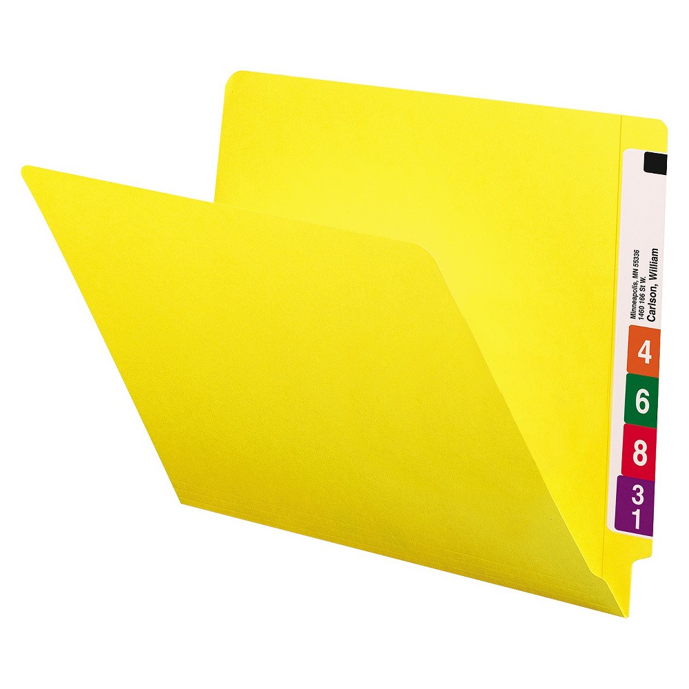 Smead Colored File Folders, Straight Cut, Reinforced End Tab, Letter, Yellow, 100/Box